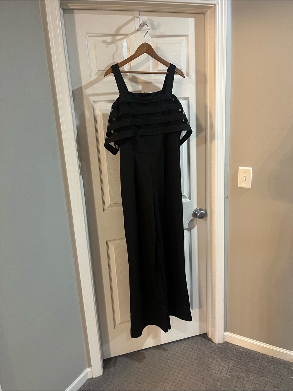 Black Off-Shoulder Strappy Jumpsuit Dress